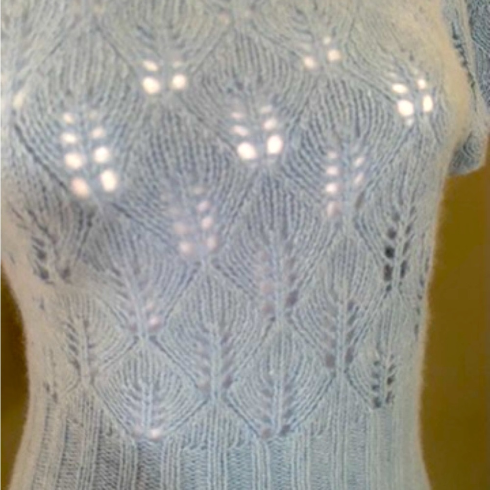 VTG 60s Blue Angora Wool Blend Short Sleeve Sweater XS S Doen Vibes - Picture 3 of 6